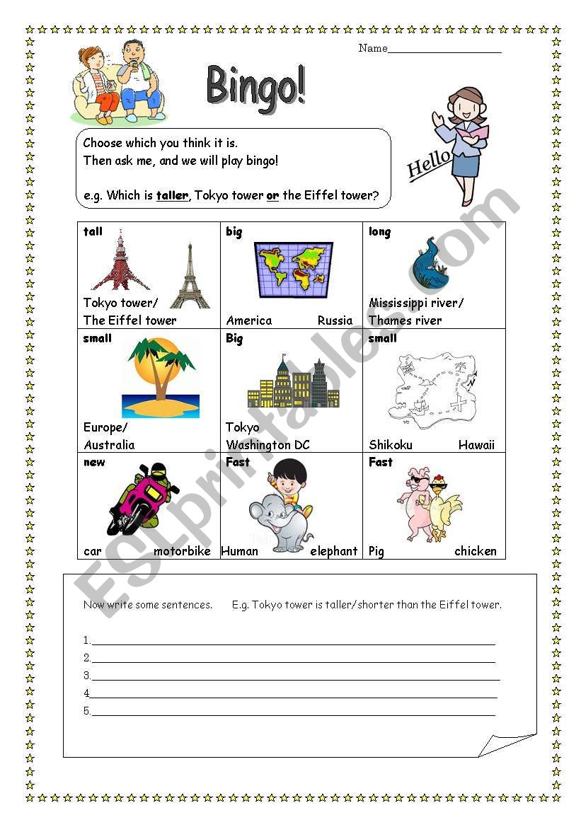 comparatives bingo worksheet