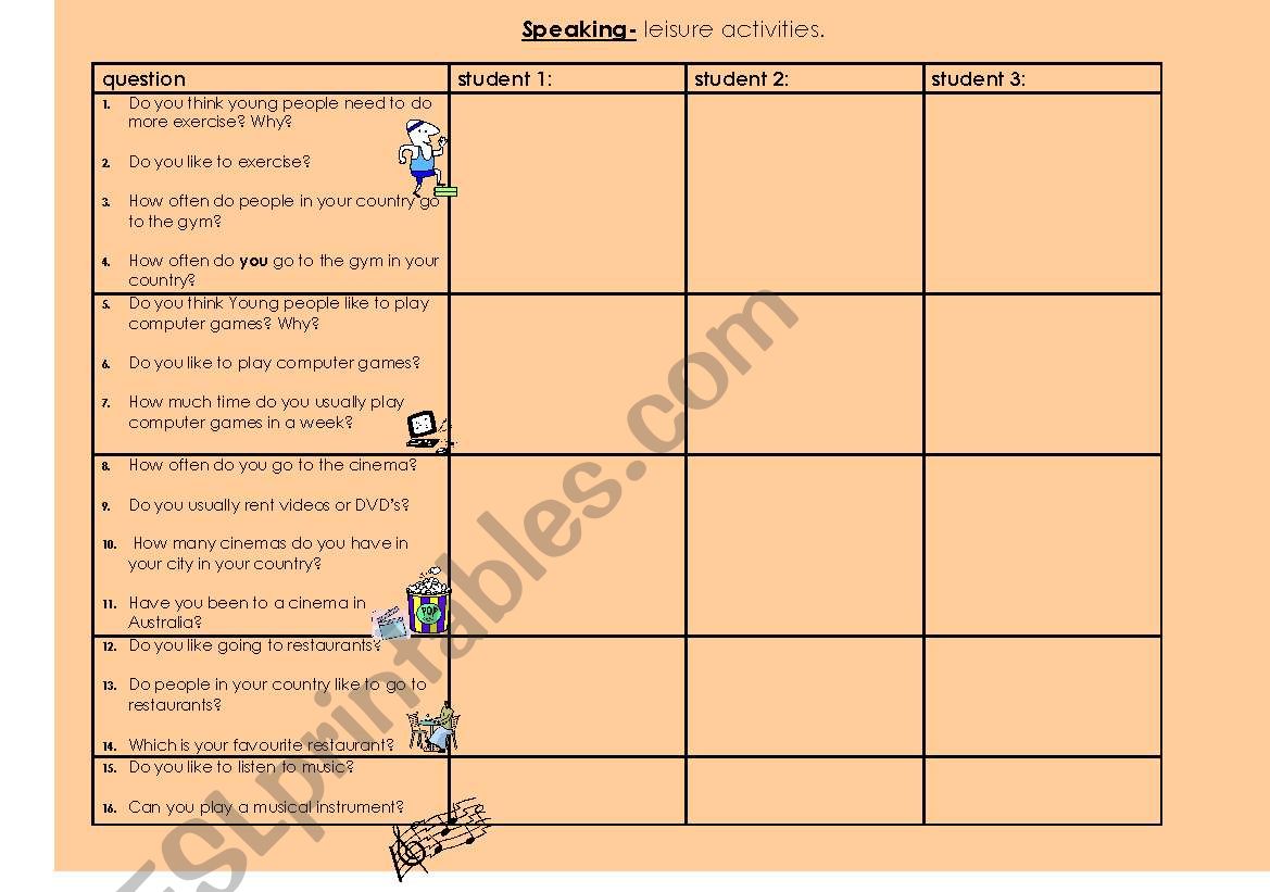 leisure activities worksheet