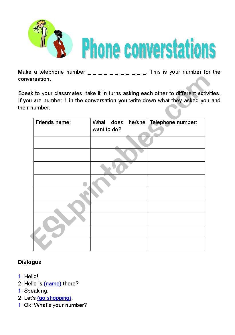 Phone conversations worksheet