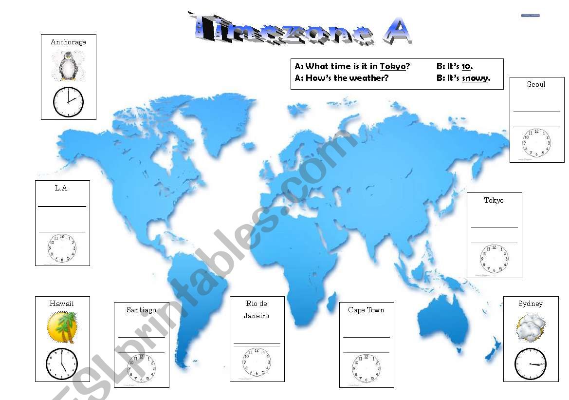 Timezone A worksheet