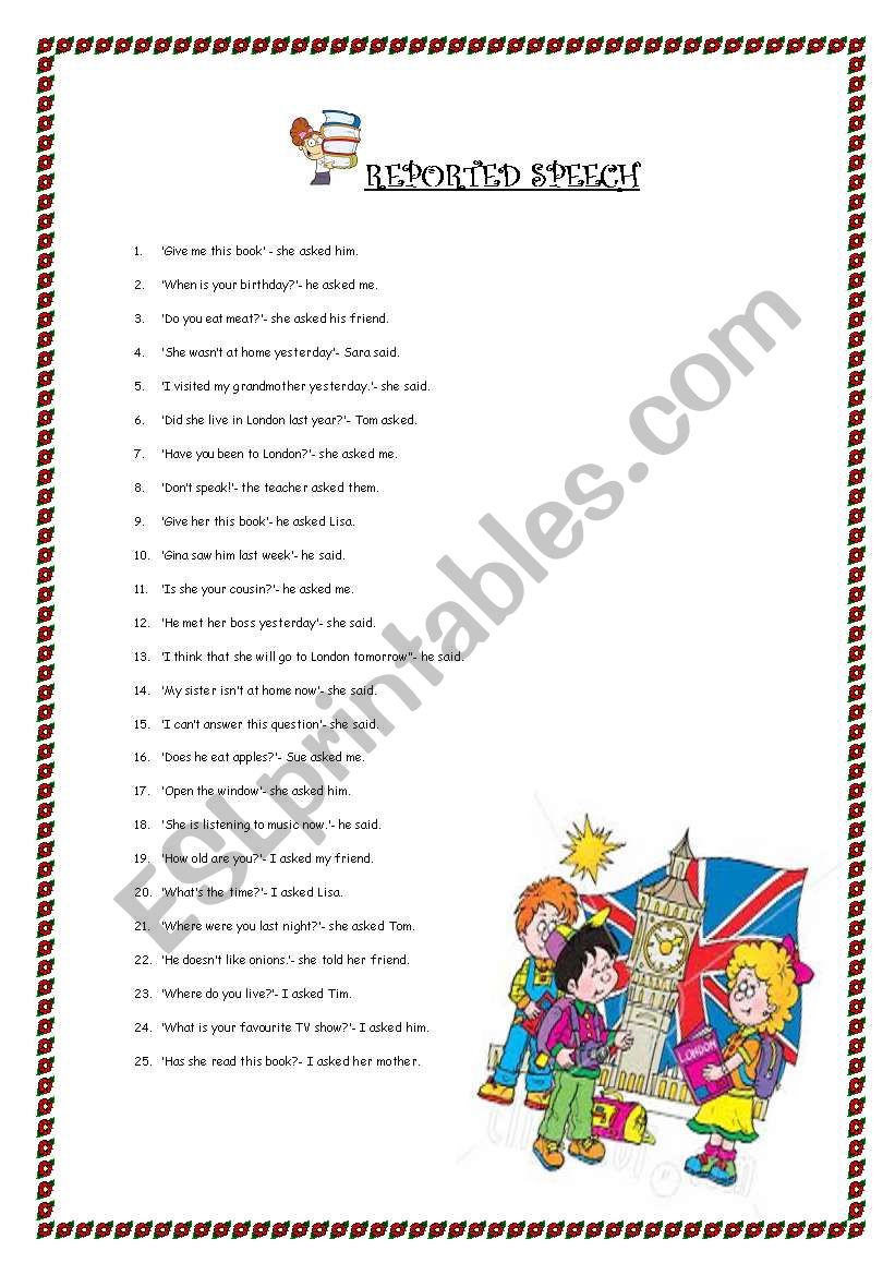 REPORTED SPEECH worksheet