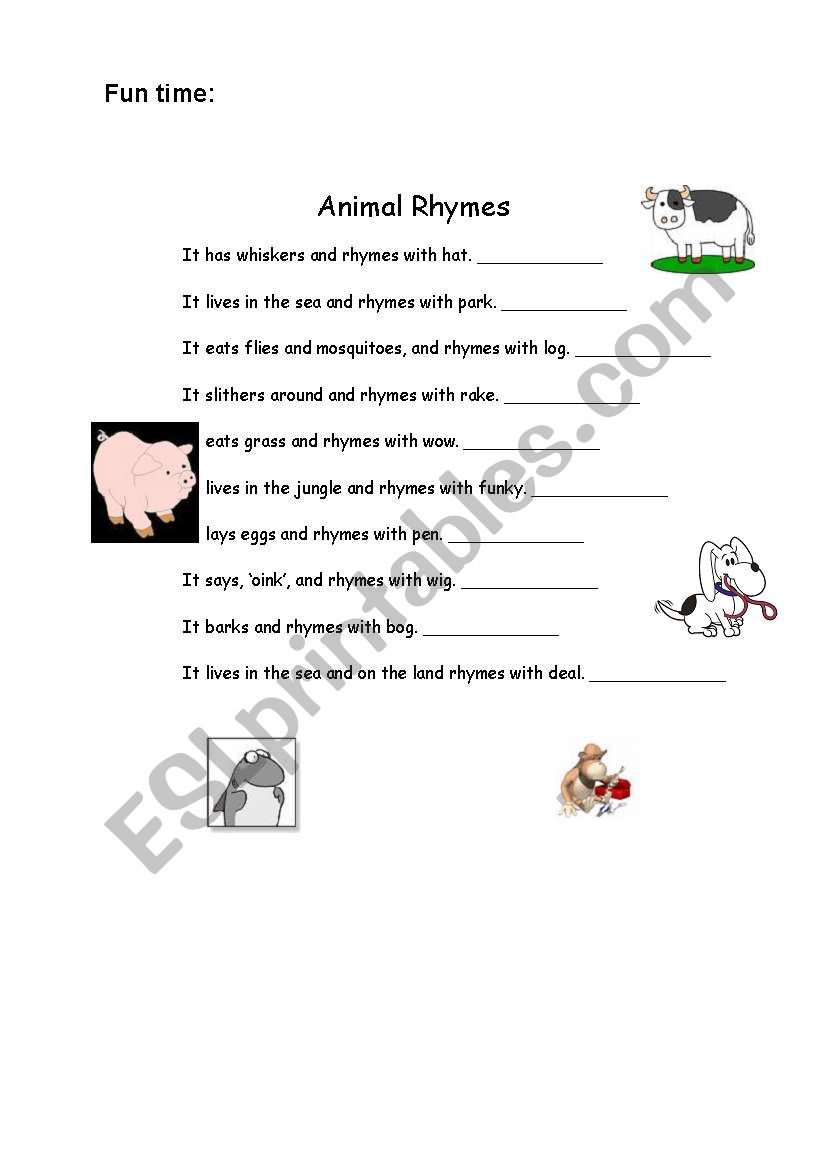 Animal rhymes worksheet