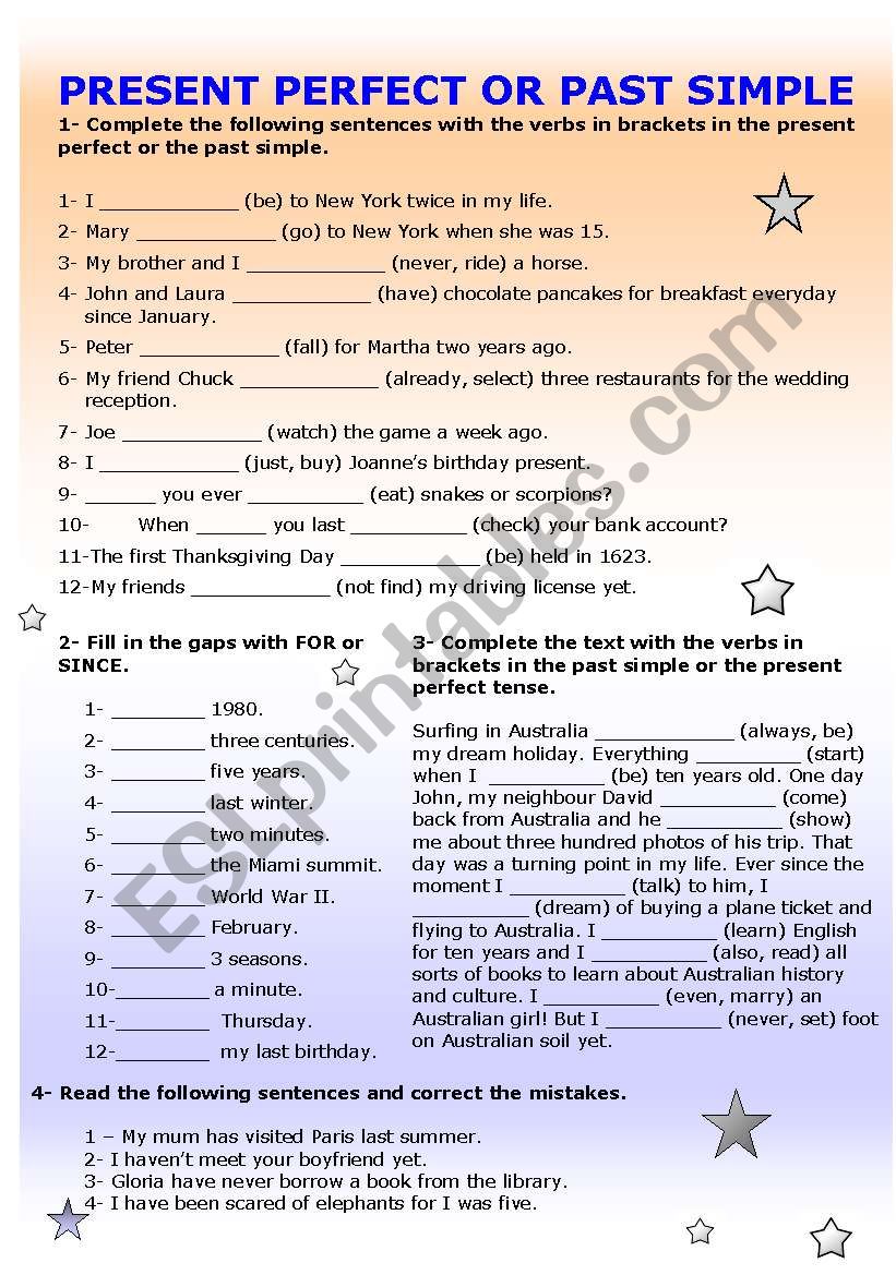 Present perfect or past simple - ESL worksheet by cherna