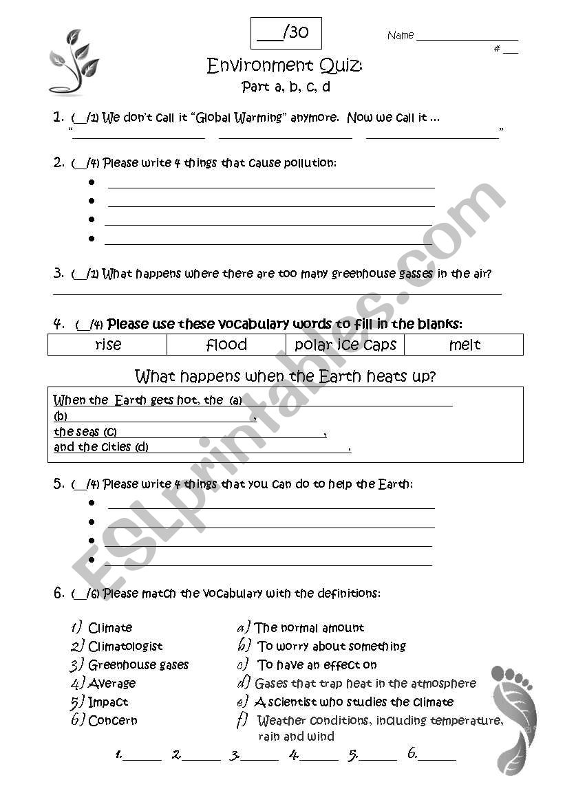 Global Climate Change Quiz worksheet