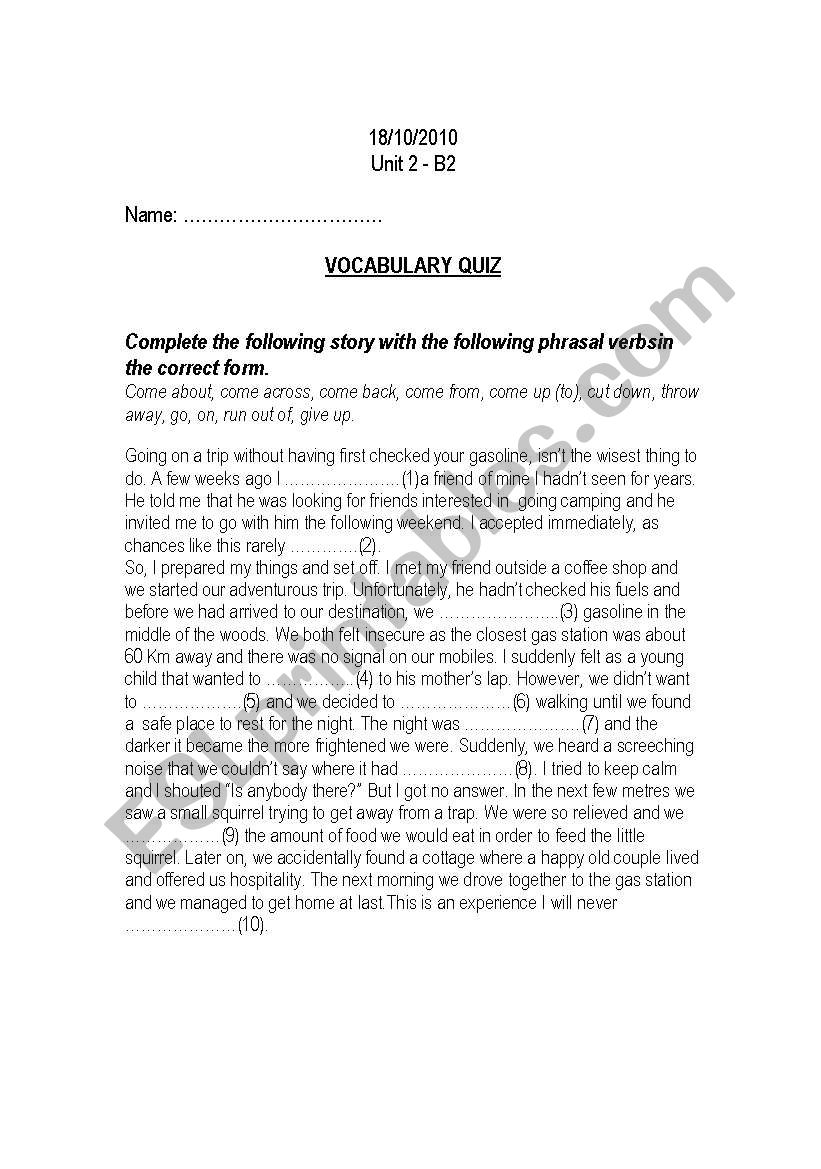 Phrasal verbs worksheet
