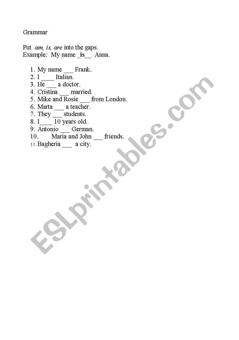 Verb To BE worksheet