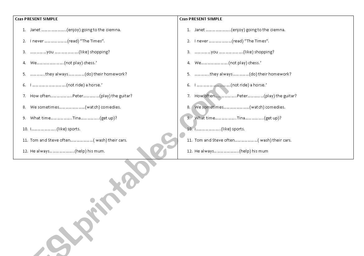present simple worksheet
