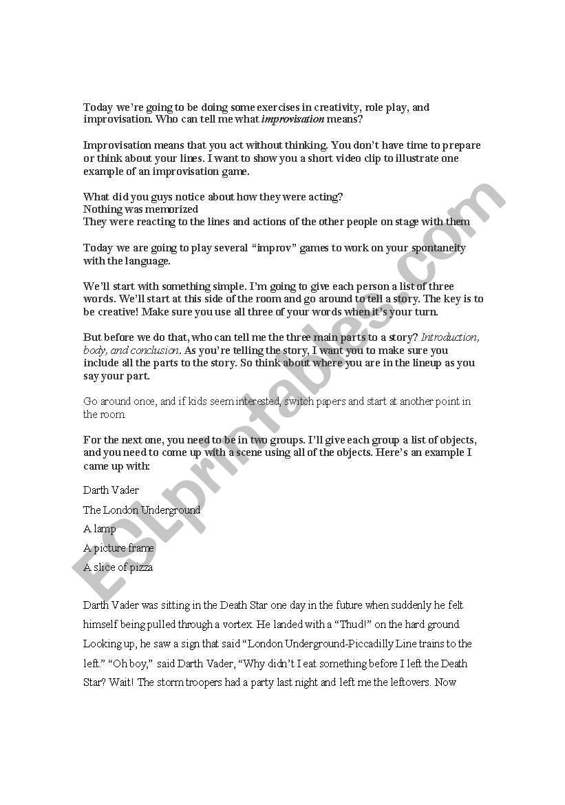 Improv Practice worksheet