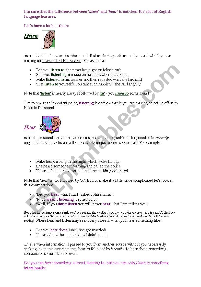 Listen -and hear worksheet