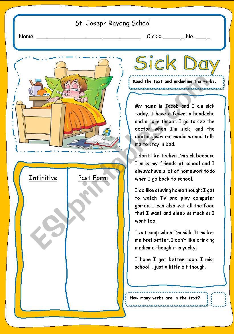 Sick Day (2 pages & fully editable)