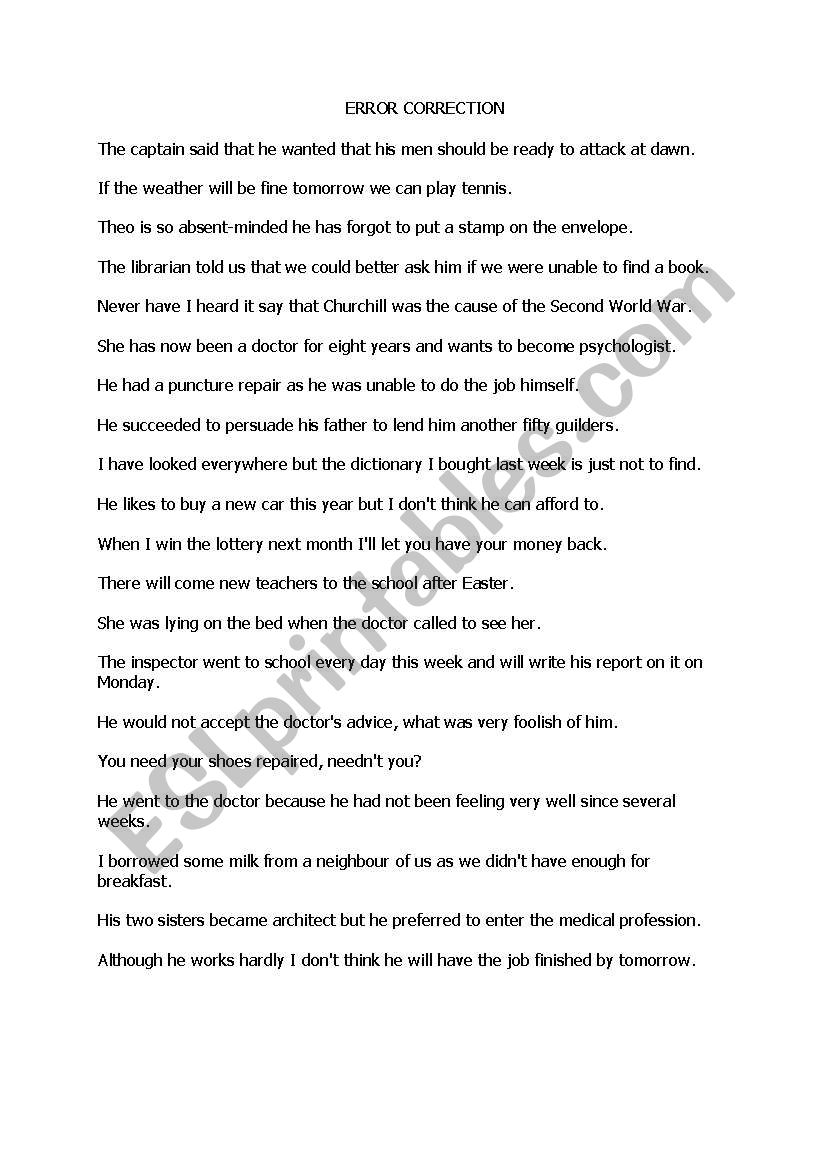Error Correction, mistakes from Spanish learners
