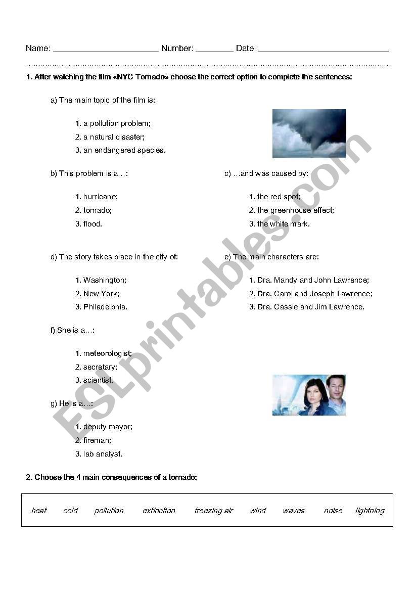 DVD worksheet - NYC Tornado worksheet