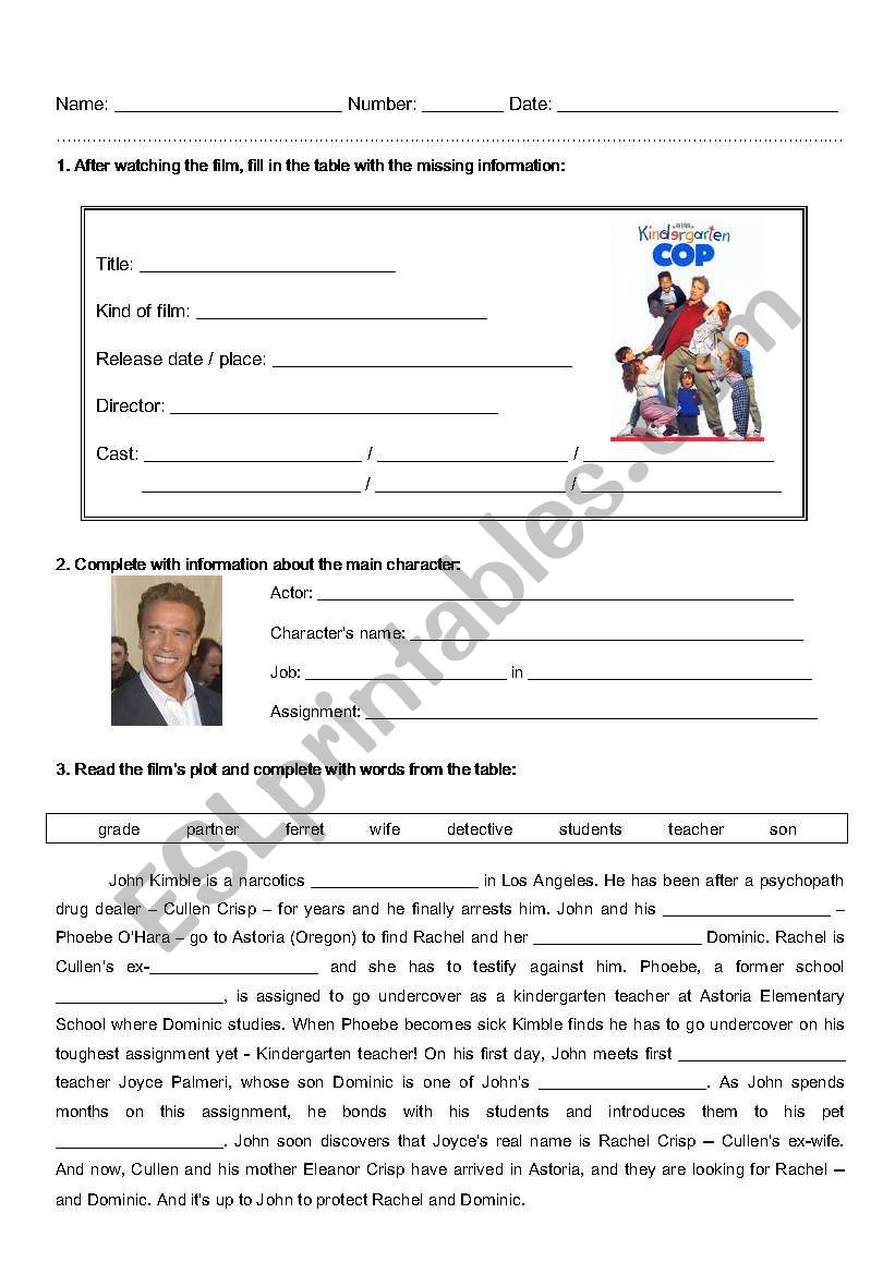 DVD worksheet - Kindergarten Cop