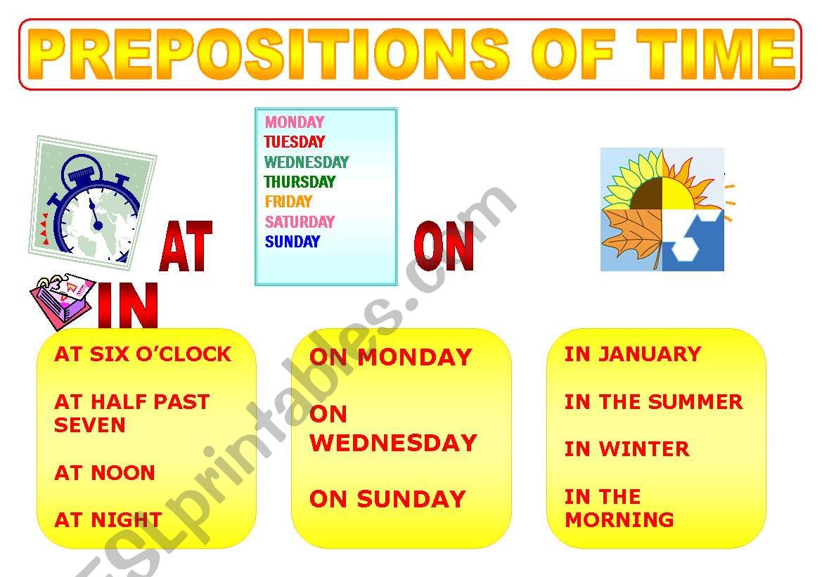 Prepositions of Time Poster worksheet