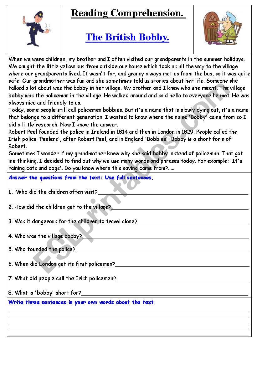 The British Bobby worksheet