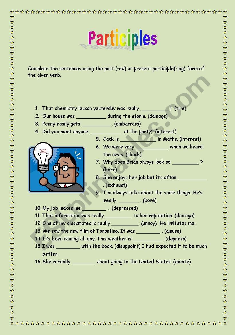 participles (past,present) used as adjectives (with key)