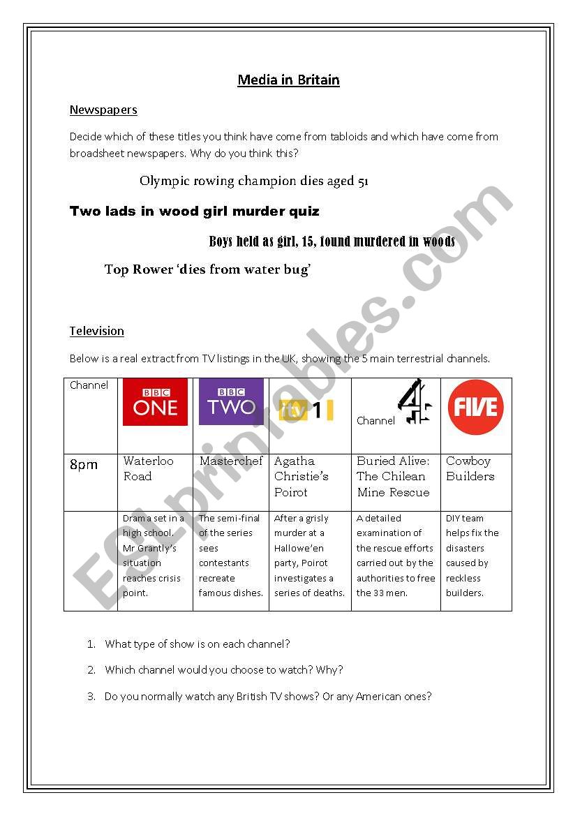 Media In Britain worksheet