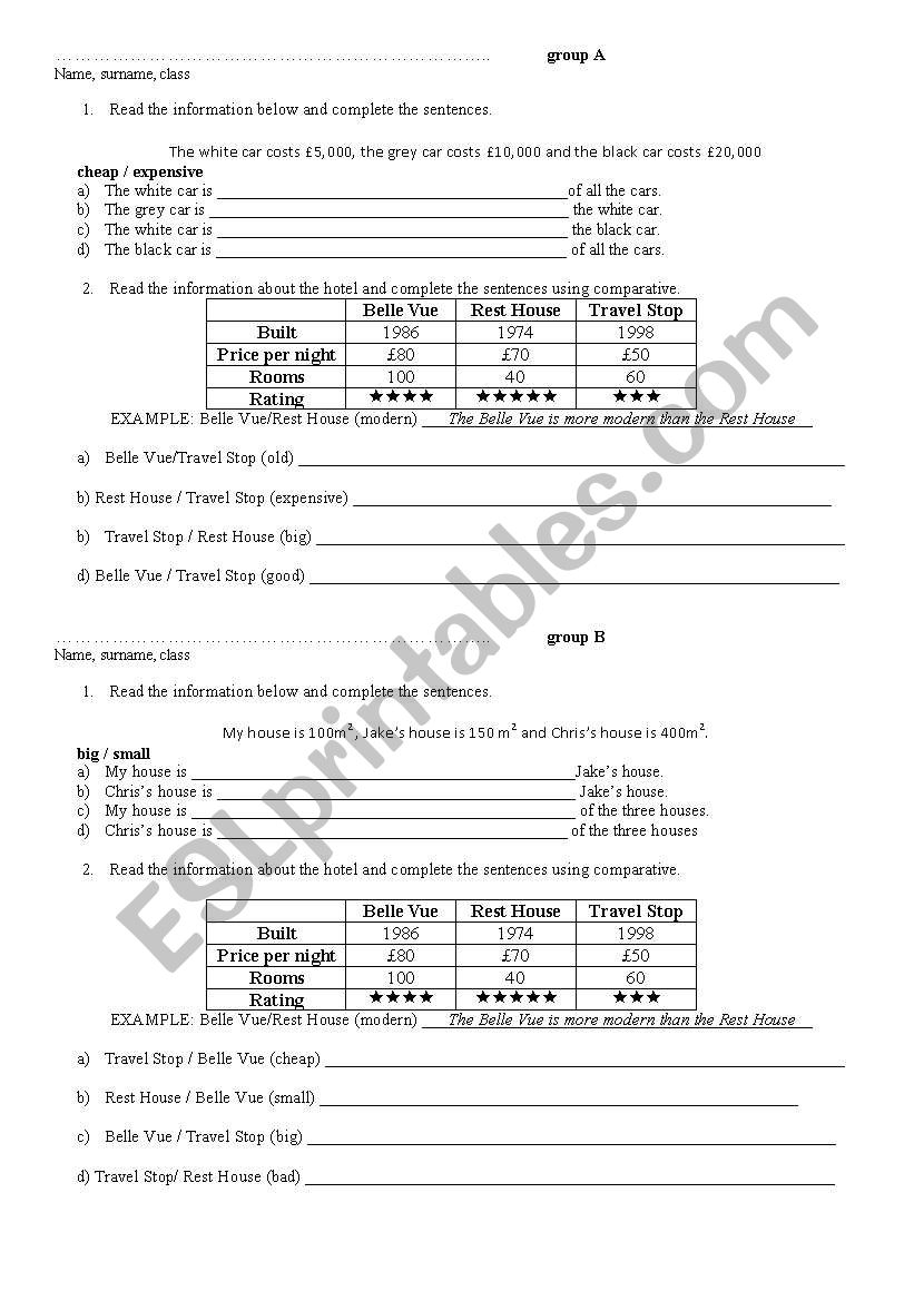 Short test on adjectives worksheet