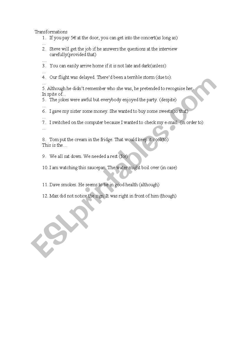 rewriting with linkers worksheet
