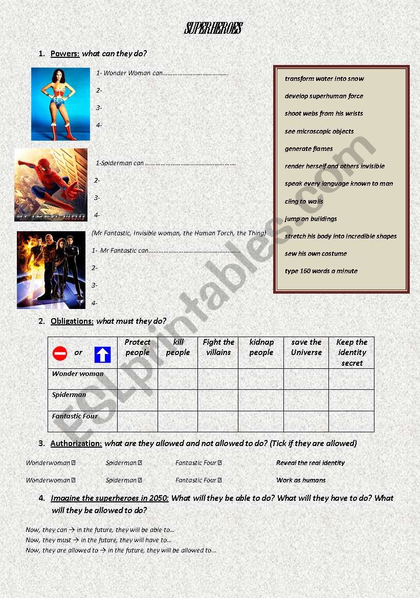 SUPERHEROES worksheet