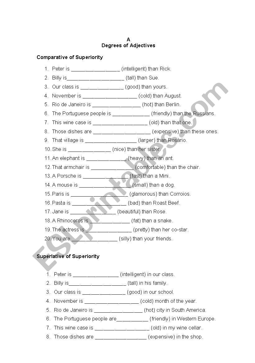 Degrees of Adjectives worksheet