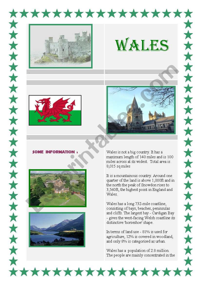 Wales - reading comp. worksheet