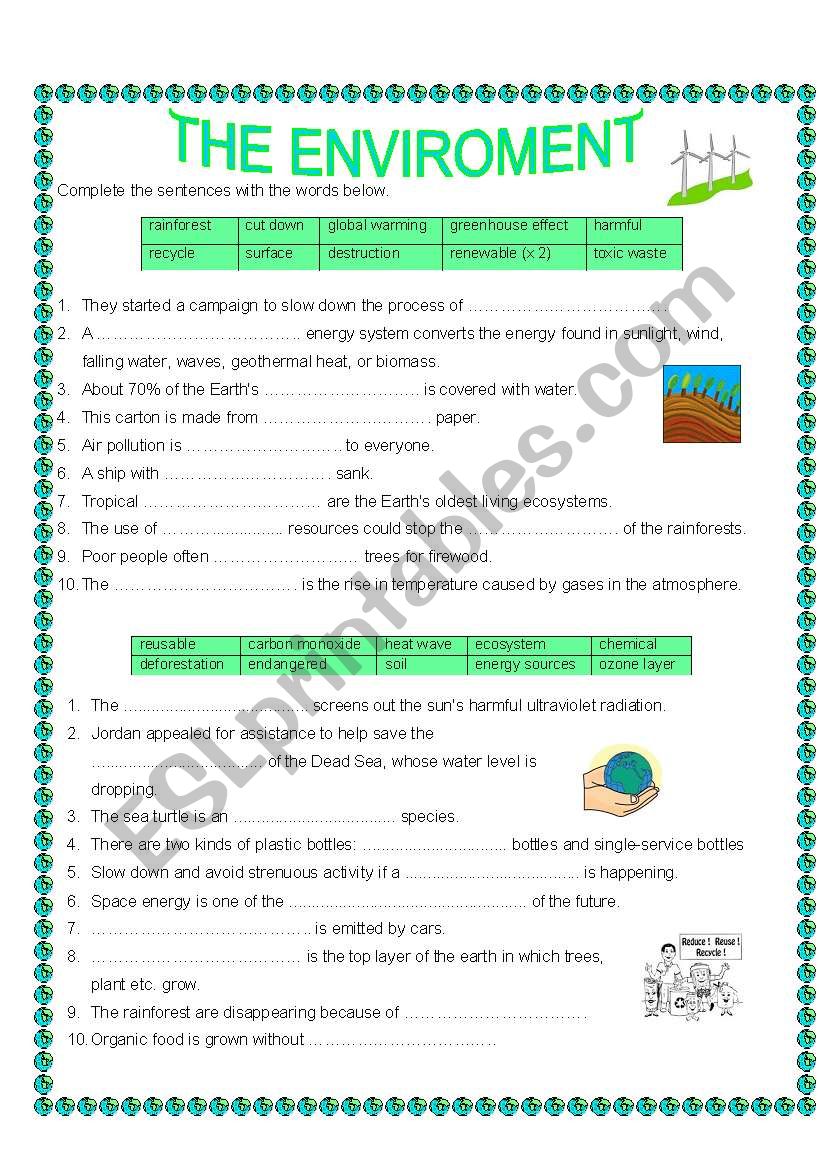 The enviroment worksheet