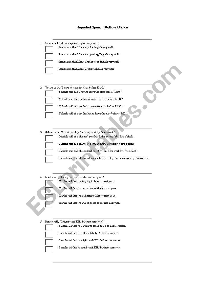 Reported speech  multiple choice quiz