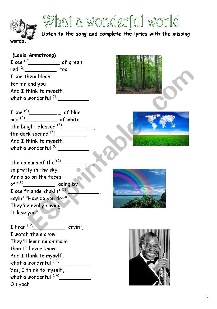 Five different songs 1/2 worksheet