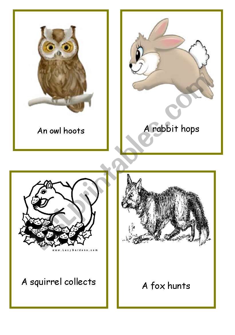 animals in the forest action cards