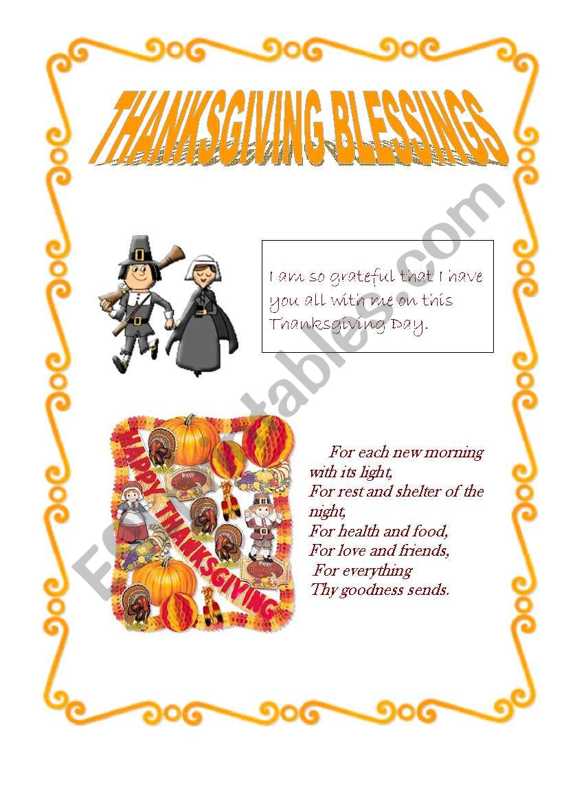 THANKSGIVING BLESSINGS worksheet