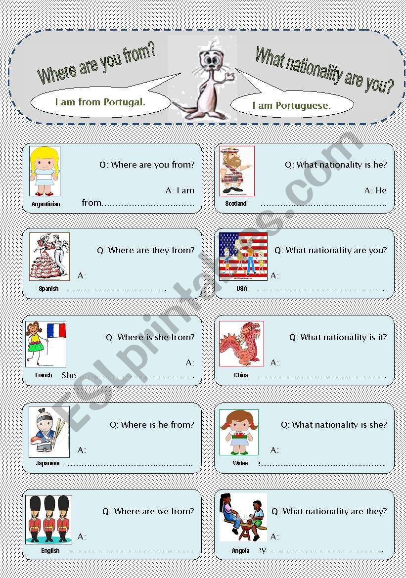 Countries and nationalities worksheet