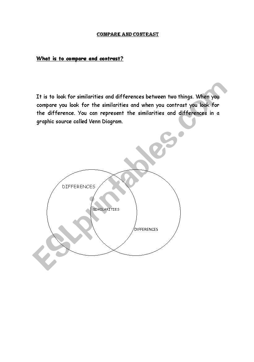Compare and Contrast Activity worksheet