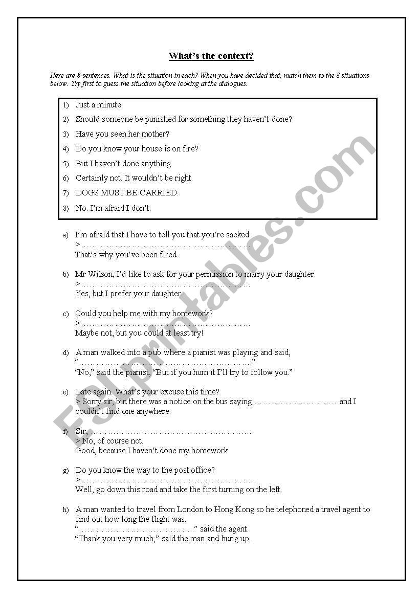 Whats the context? worksheet