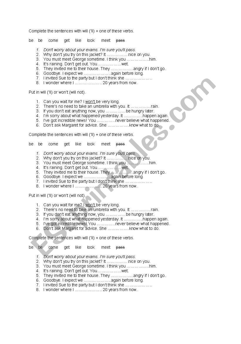 Future Simple (will) worksheet