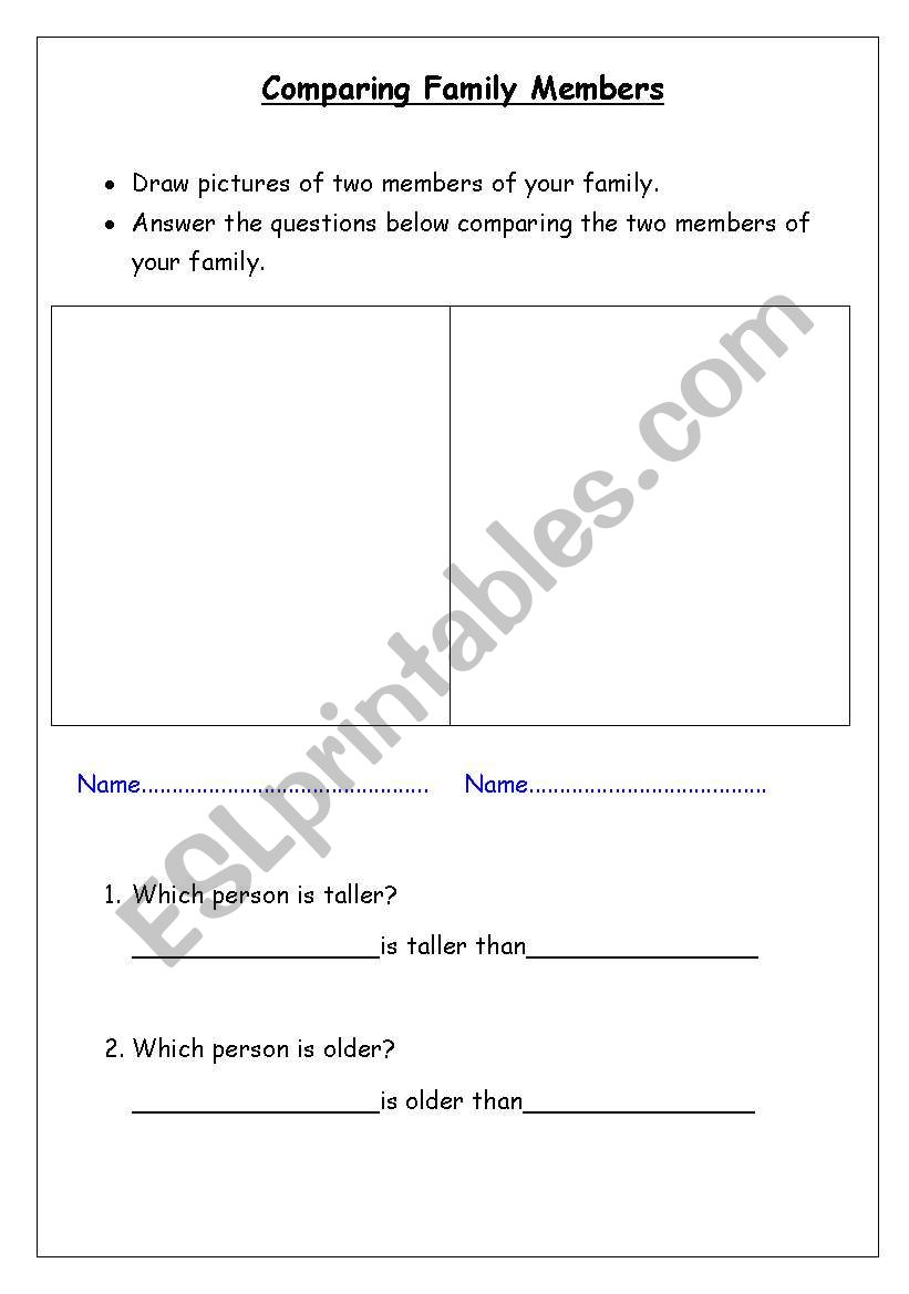 Comparing family members worksheet