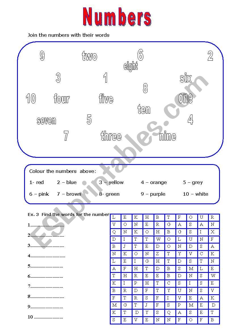 Numbers + Key worksheet