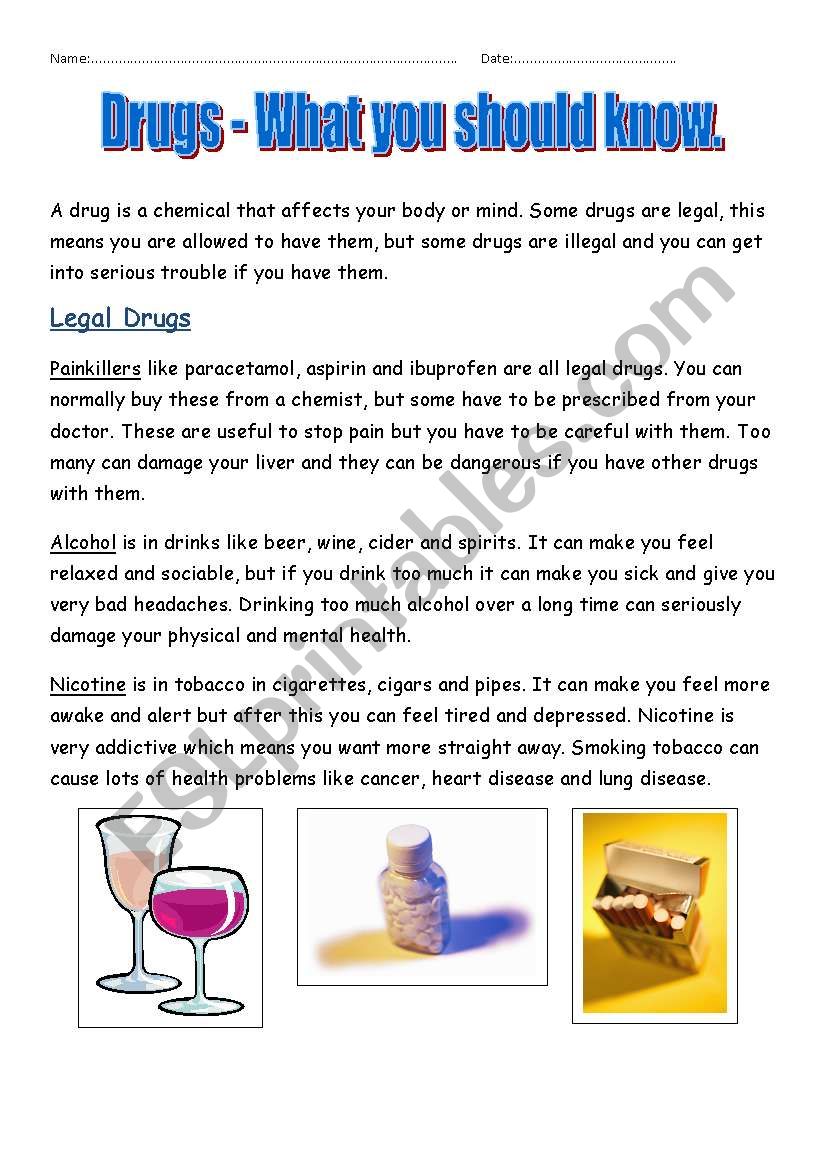 Drugs - What you should know. worksheet