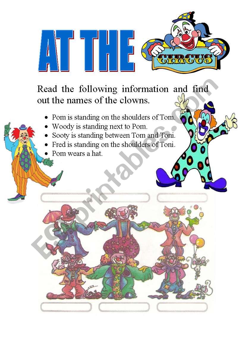 at the circus-prepositions worksheet