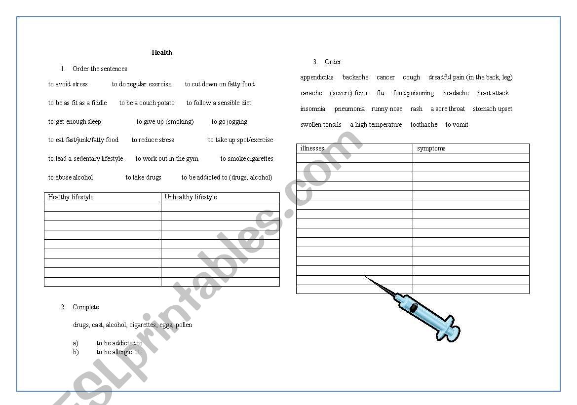 health worksheet