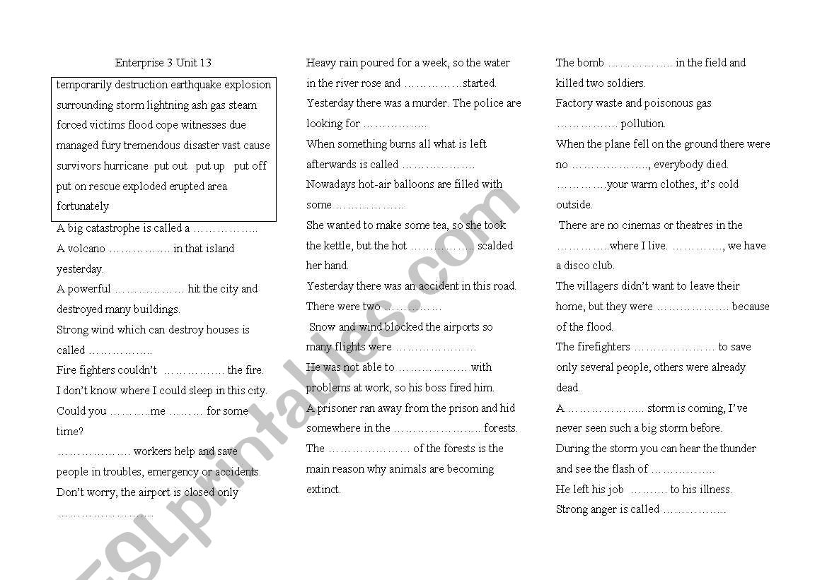 Enterprise 3 Unit 13 worksheet