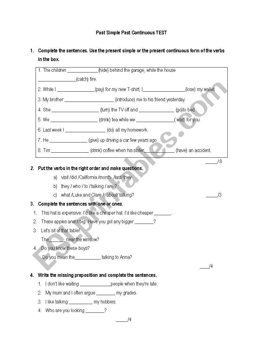 Past Simple Past Continuous TEST