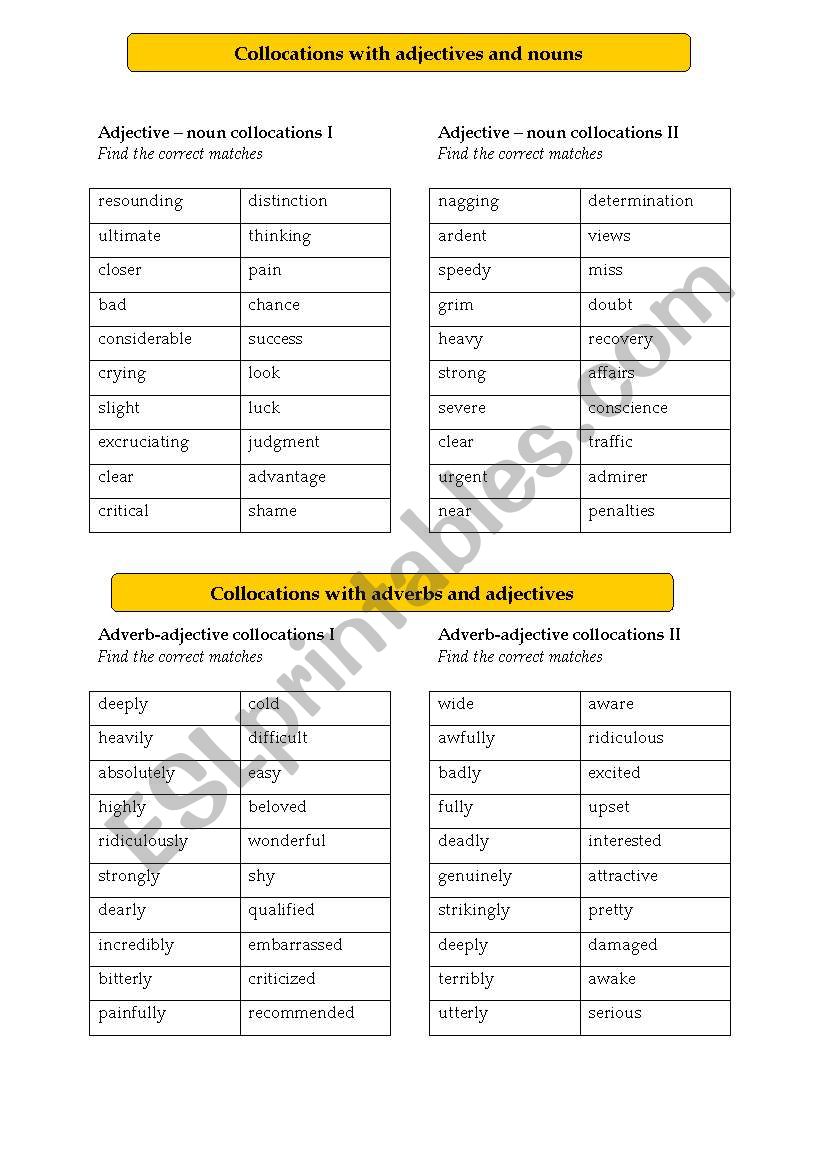 Collocations worksheet