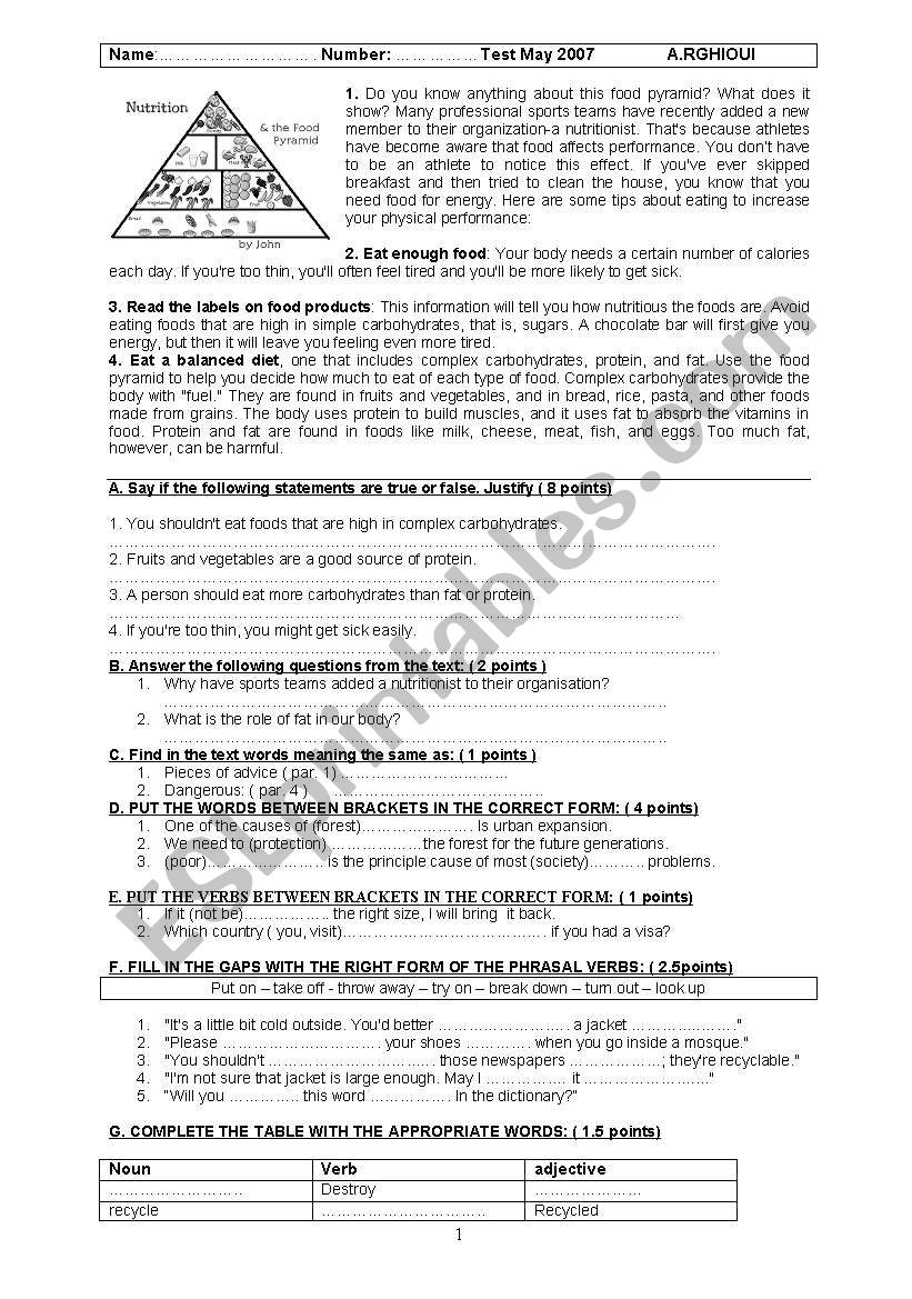 The food pyramid worksheet