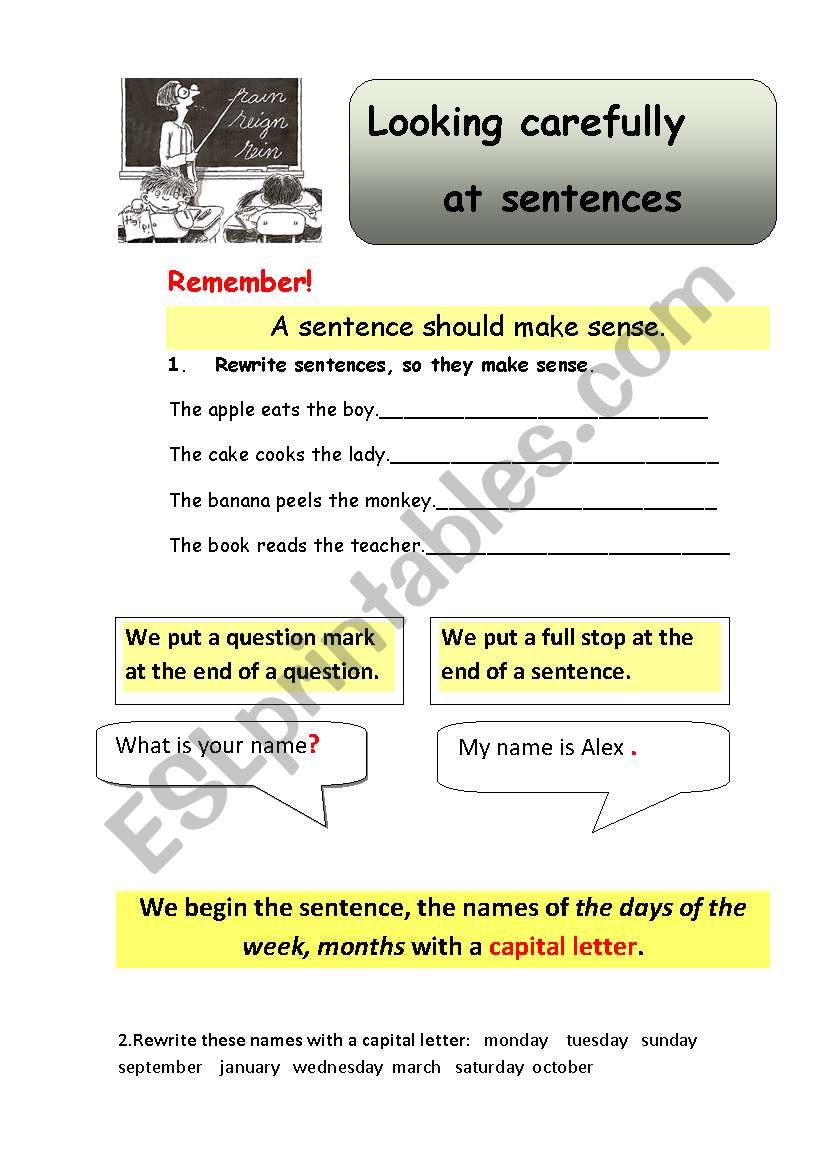 looking carefully at sentence worksheet