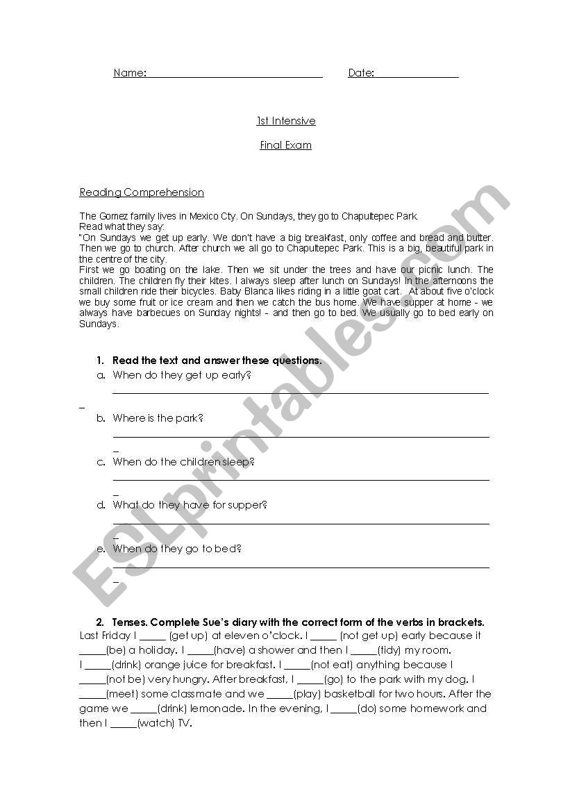 Final Exam - Adults worksheet