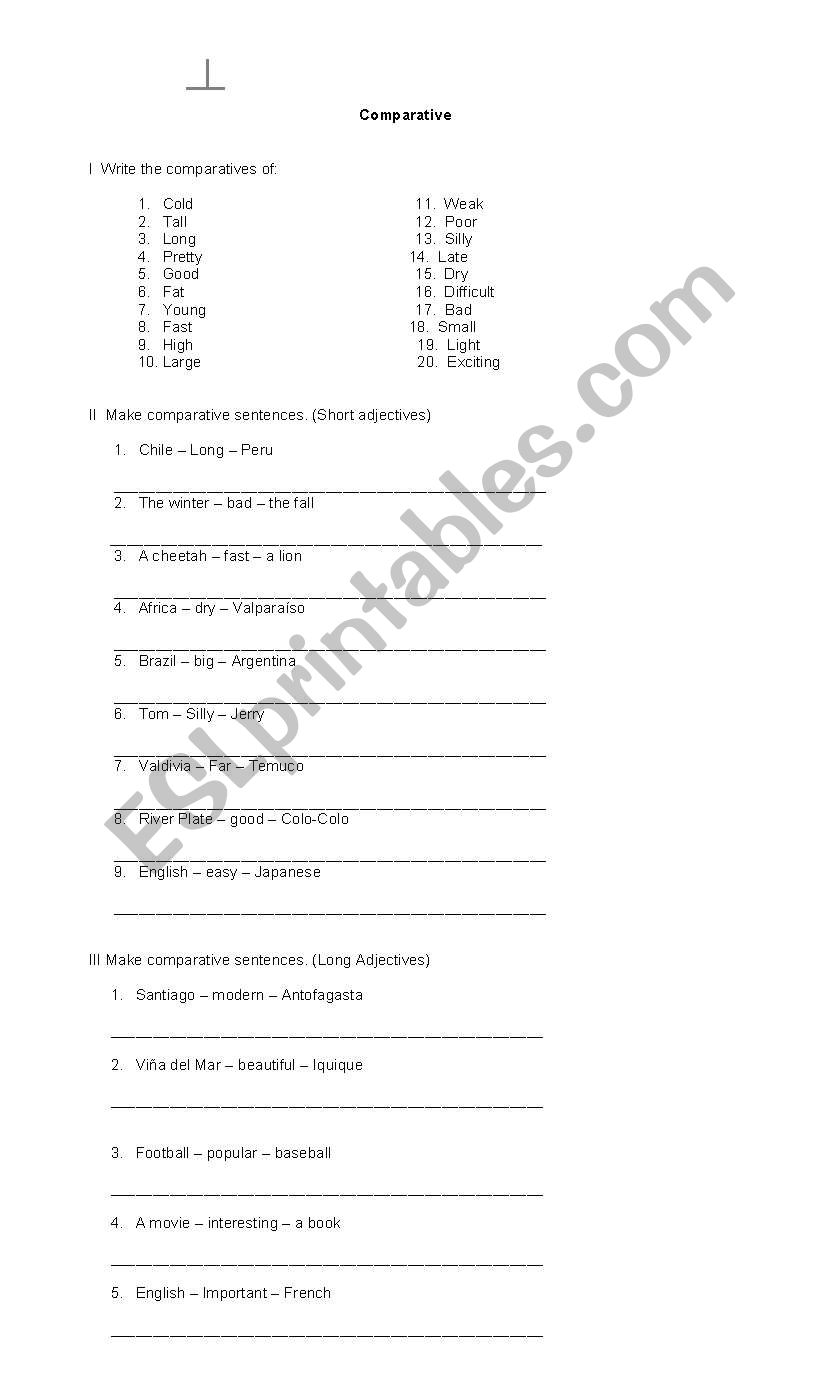 Comparative exercises worksheet