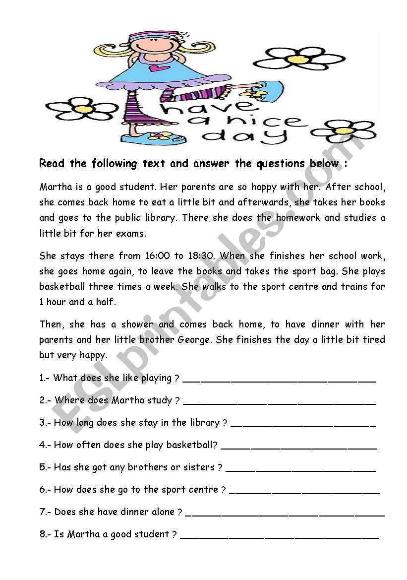 a short reading worksheet