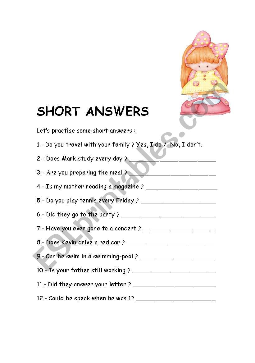 short answers worksheet