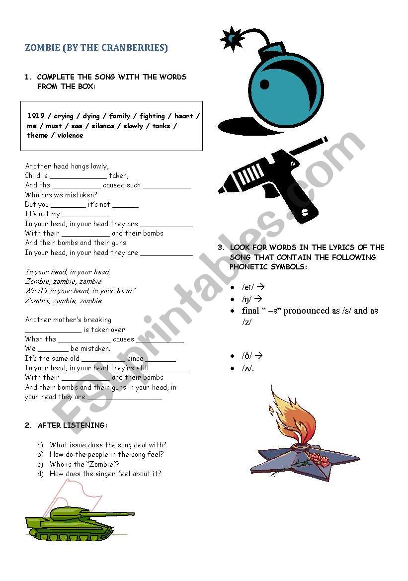 ZOMBIE (BY THE CRAMBERRIES) worksheet